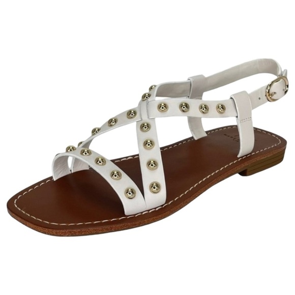 Marc Fisher Shoes - Marc Fisher Fianna White Leather Gold Studded Womens Sandals Size 7.5M